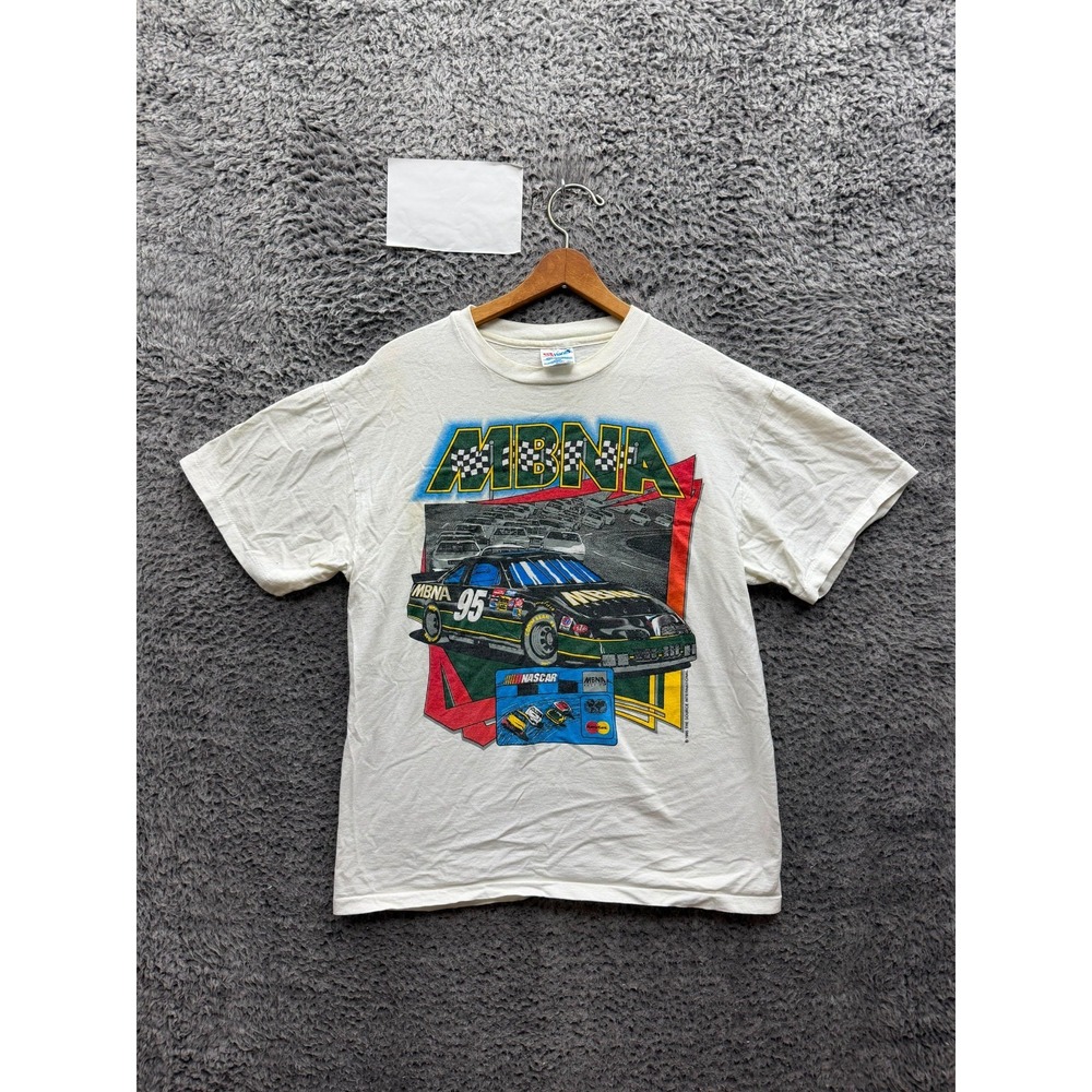 Vintage 1995 NASCAR Winston Cup MBNA Motosports Graphic T-Shirt White Size L